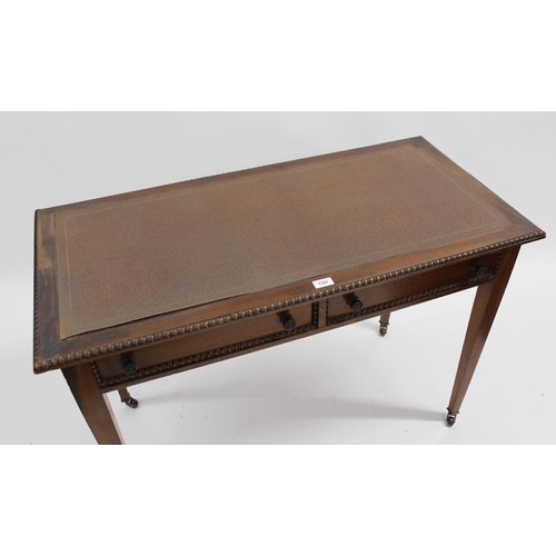 1701 - 19th Century mahogany writing table with simulated leather inset top above two drawers with brass kn... 