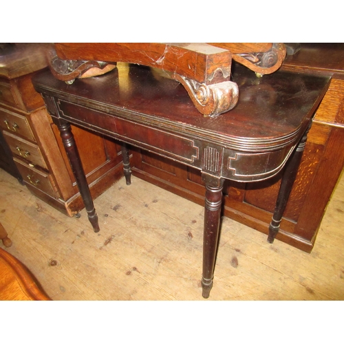 1702 - 19th Century mahogany tea table on turned supports, 91cm wide x 45cm deep x 74cm high (at fault)