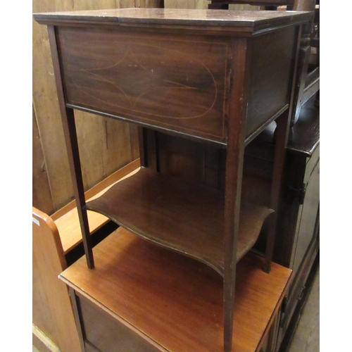 1749 - Edwardian mahogany and line inlaid work table with two piece sliding top