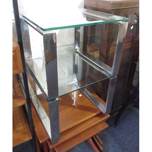 1925 - Pair of square glass and chromium metal lamp tables, 45cm square x 33cm high