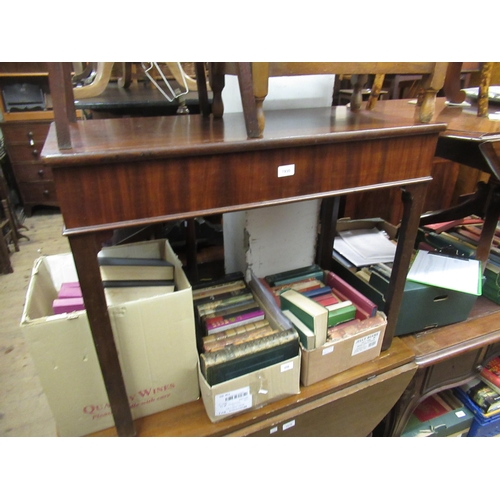 1930 - Rectangular mahogany side table with a single end drawer, on square cut chamfered supports, 90cm wid... 