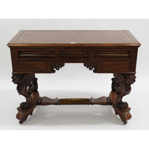 1968 - Fine quality Victorian figured mahogany writing table, the crossbanded and tooled leathered inset to... 