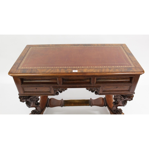 1968 - Fine quality Victorian figured mahogany writing table, the crossbanded and tooled leathered inset to... 