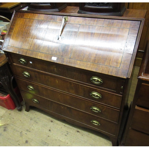 1979 - 19th Century mahogany crossbanded and inlaid bureau, the fall front with shell inlay enclosing a fit... 