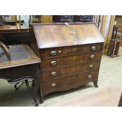 1979 - 19th Century mahogany crossbanded and inlaid bureau, the fall front with shell inlay enclosing a fit... 