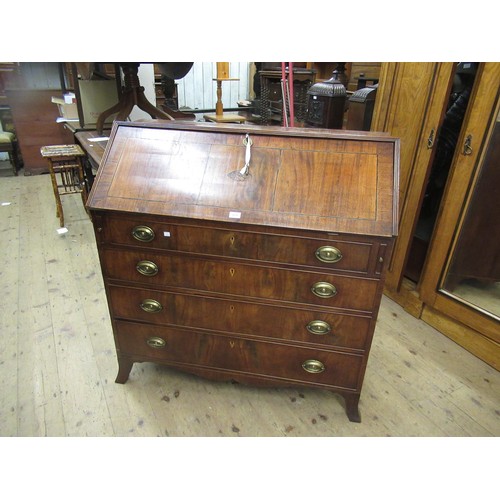 1979 - 19th Century mahogany crossbanded and inlaid bureau, the fall front with shell inlay enclosing a fit... 