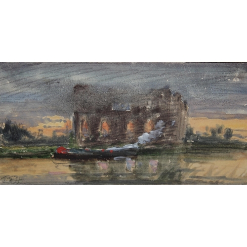 1002 - Small watercolour sketch, barge in a landscape, bearing label verso, inscribed 'T.B. Hardy ', bearin... 