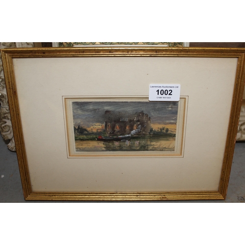 1002 - Small watercolour sketch, barge in a landscape, bearing label verso, inscribed 'T.B. Hardy ', bearin... 