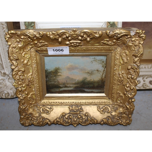 1006 - Small 19th Century oil on panel, Italian coastal view with distant volcano, ornately framed, 8 x 12c... 