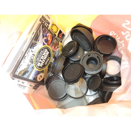 101 - Box containing a large collection of 20th Century SLR camera lenses including Canon, Praktica, Penta... 