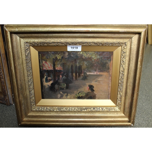 1018 - Attributed to James Wilson Morrice, Canadian school oil on panel, figures in a park, framed, 15 x 21... 