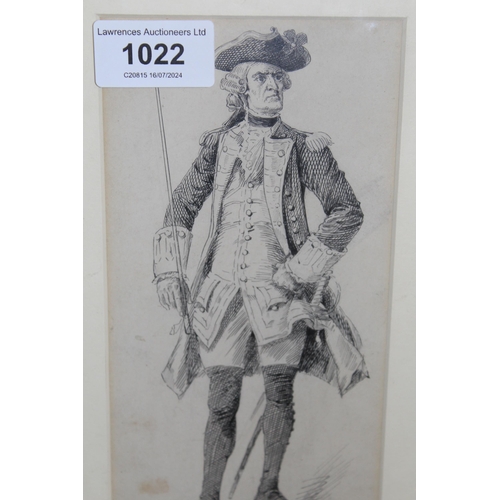 1022 - Edward J. Wheeler, ink drawing, study of a gentleman wearing 18th Century costume, signed, 19 x 9.5c... 