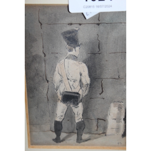 1024 - Attributed to Nicolas Toussaint Charlet, watercolour, soldier before a stone wall, unsigned, 11 x 7.... 