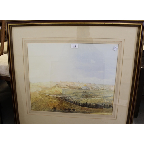 1032 - John Miller, watercolour, ' Jersualem across the Kidron Valley ', signed, dated 1978, 43 x 52cm, fra... 