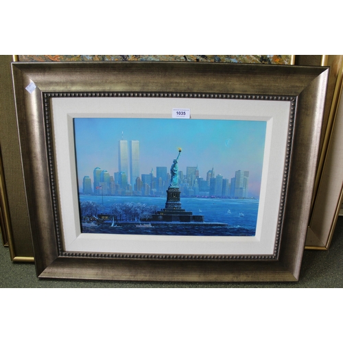 1035 - Modern seriolithographic print, view of New York and The Statue of Liberty, 28  x 43cm, with certifi... 