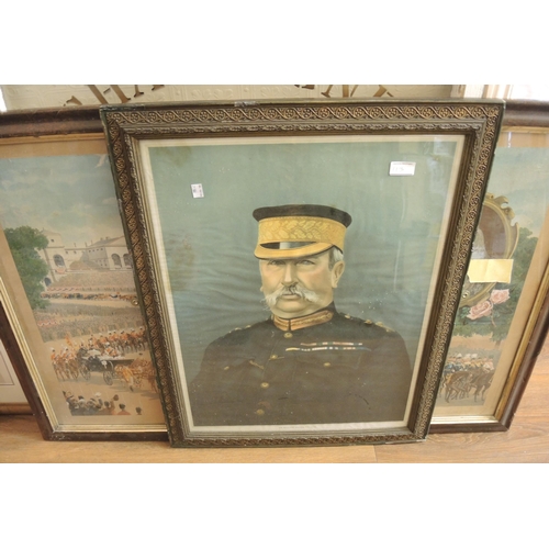 113 - Three various framed regimental photographs, together with a framed colour print of Sir Redvers Bull... 