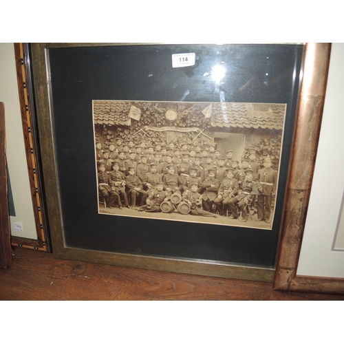 114 - Two framed black and white photographs of German World War I volunteer regiments and a framed photog... 