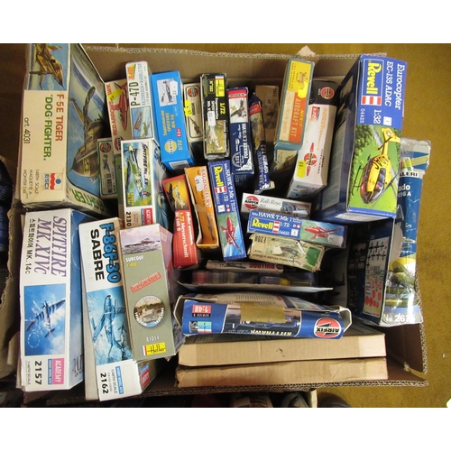 125 - Four boxes of unmade plastic aircraft kits including Airfix, Italeri, Frog and Revell