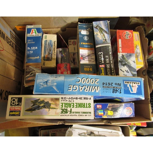 126 - Five boxes of unmade plastic aircraft kits including Airfix, Italeri, Frog and Revell (some bagged)