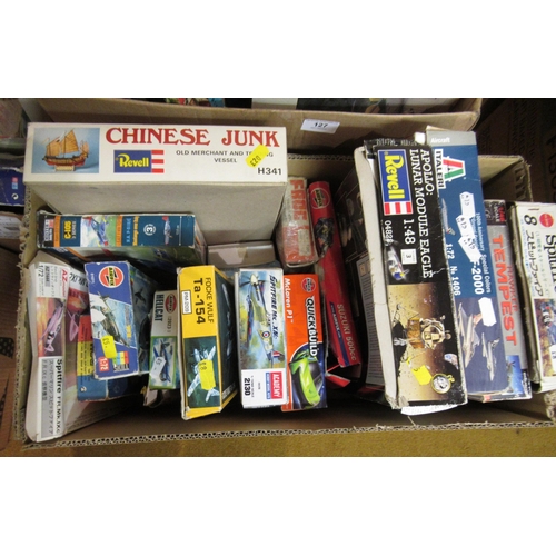 127 - Five boxes of unmade plastic aircraft kits including Airfix, Italeri, Frog and Revell