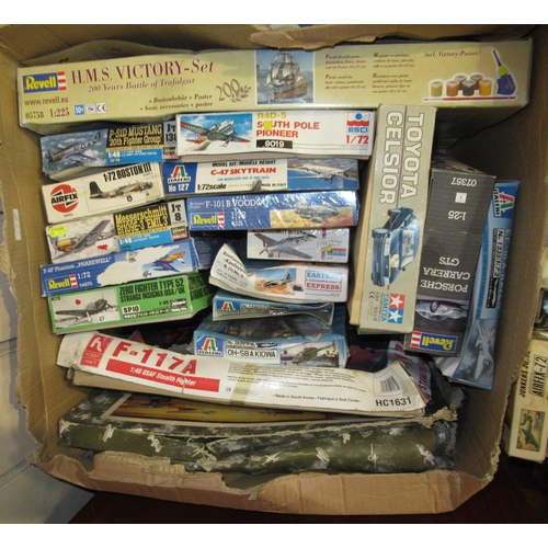 128 - Five boxes of unmade plastic aircraft kits including Airfix, Italeri, Frog and Revell