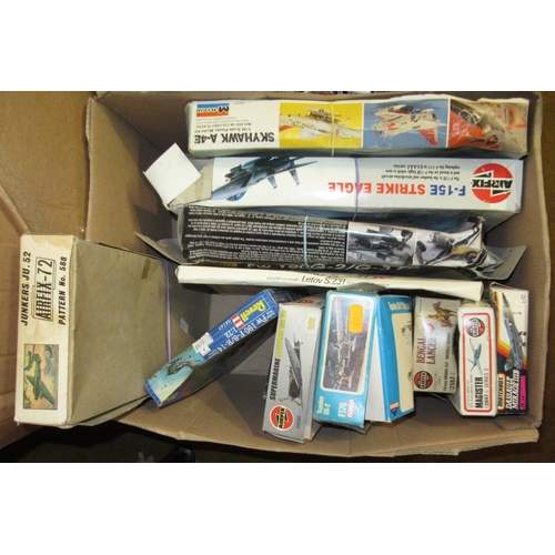 128 - Five boxes of unmade plastic aircraft kits including Airfix, Italeri, Frog and Revell