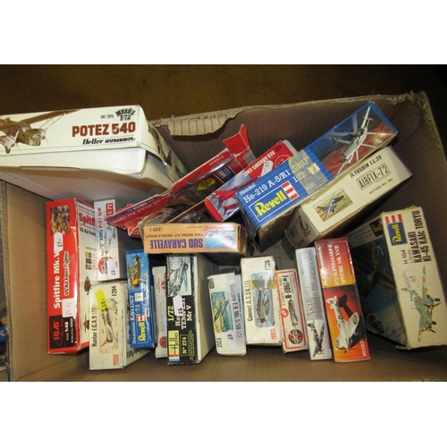 128 - Five boxes of unmade plastic aircraft kits including Airfix, Italeri, Frog and Revell