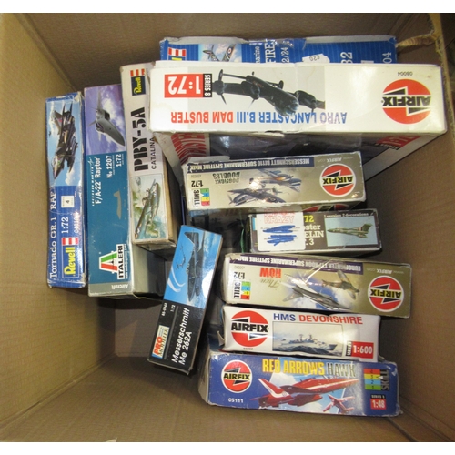 129 - Four boxes of unmade plastic aircraft kits including Airfix, Italeri, Frog and Revell (some bagged)