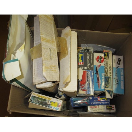 129 - Four boxes of unmade plastic aircraft kits including Airfix, Italeri, Frog and Revell (some bagged)