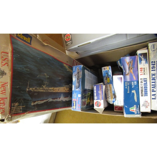 130 - Four boxes of unmade plastic aircraft kits including Airfix, Italeri, Frog and Revell