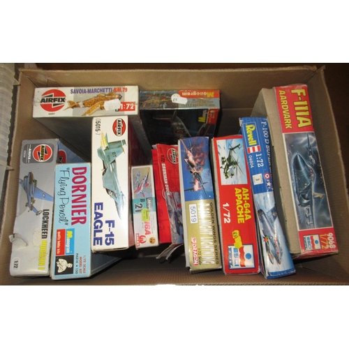 130 - Four boxes of unmade plastic aircraft kits including Airfix, Italeri, Frog and Revell