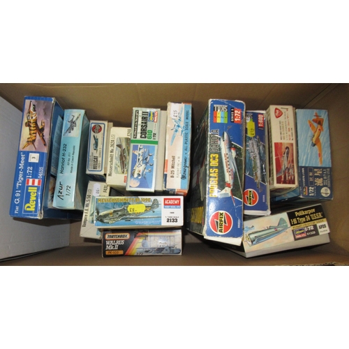 130 - Four boxes of unmade plastic aircraft kits including Airfix, Italeri, Frog and Revell