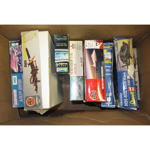 131 - Four boxes of unmade plastic aircraft kits including Airfix, Italeri, Frog and Revell