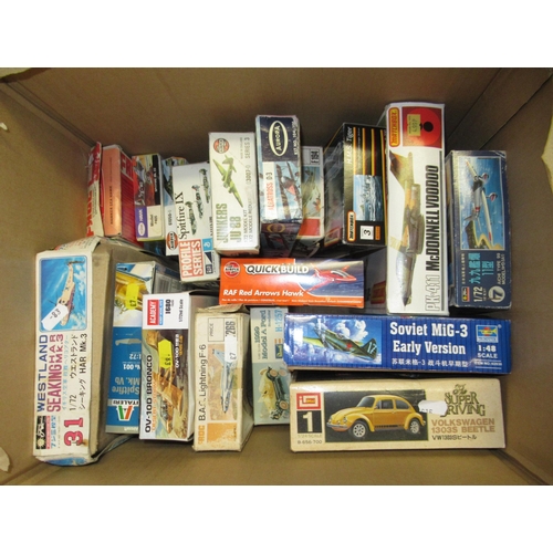 131 - Four boxes of unmade plastic aircraft kits including Airfix, Italeri, Frog and Revell