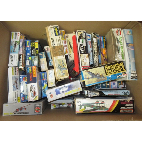 132 - Four boxes of unmade plastic aircraft kits including Airfix, Italeri, Frog and Revell (some bagged)