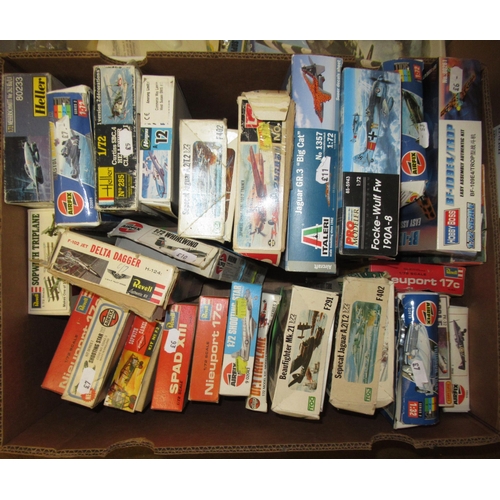 132 - Four boxes of unmade plastic aircraft kits including Airfix, Italeri, Frog and Revell (some bagged)