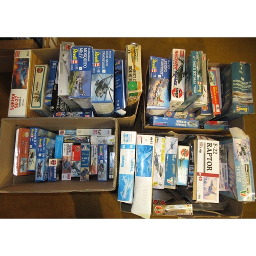 133 - Four boxes of unmade plastic aircraft kits including Airfix, Italeri, Frog and Revell