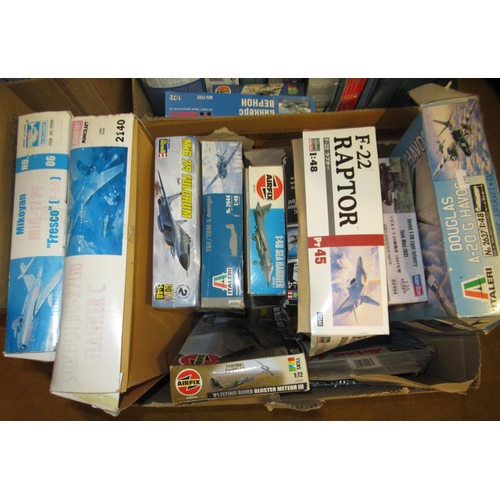 133 - Four boxes of unmade plastic aircraft kits including Airfix, Italeri, Frog and Revell