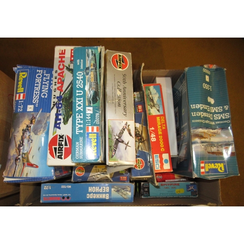 133 - Four boxes of unmade plastic aircraft kits including Airfix, Italeri, Frog and Revell