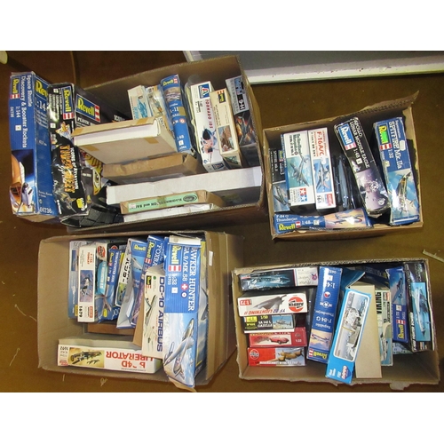 134 - Four boxes of unmade plastic aircraft kits including Airfix, Italeri, Frog and Revell (some bagged)