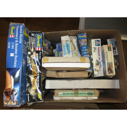 134 - Four boxes of unmade plastic aircraft kits including Airfix, Italeri, Frog and Revell (some bagged)