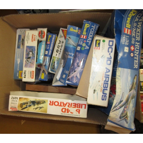 134 - Four boxes of unmade plastic aircraft kits including Airfix, Italeri, Frog and Revell (some bagged)