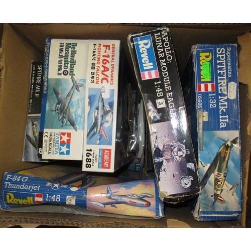 134 - Four boxes of unmade plastic aircraft kits including Airfix, Italeri, Frog and Revell (some bagged)