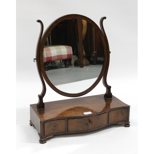 1456 - 19th Century mahogany serpentine fronted dressing table mirror with three jewel drawers on ogee brac... 