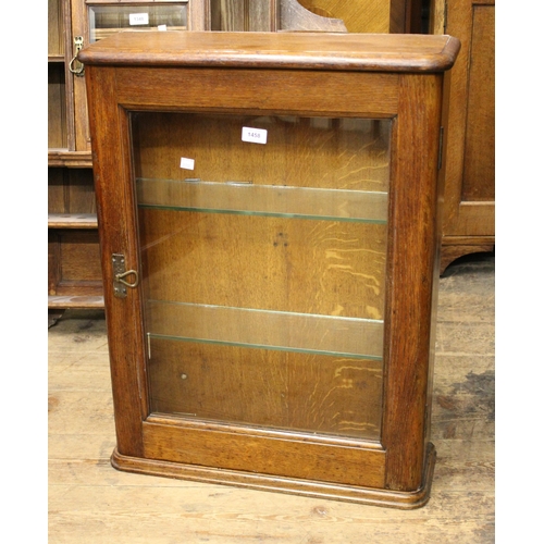 1458 - 20th Century oak single door wall cabinet with glass shelves, 59cm wide x 21cm deep x 76cm high