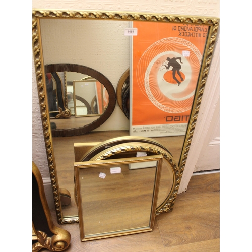 1461 - Late 20th Century rectangular gilt framed wall mirror, a similar circular wall mirror with bevelled ... 