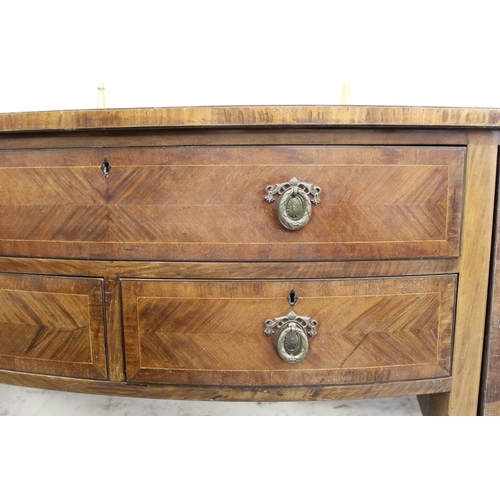 1463 - Edwardian mahogany bow fronted sideboard, having brass galleried back with central long drawer and t... 