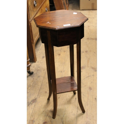 1464 - Late 20th Century mahogany octagonal work table, with hinged top and under-tier, 72cm high