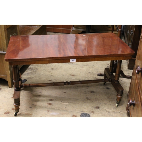 1465 - 19th Century rectangular mahogany low coffee table, on twin turned end supports with turned feet and... 