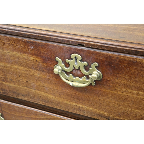 1473 - Mid 18th Century mahogany chest of two short over two long drawers with original brass swan neck han... 